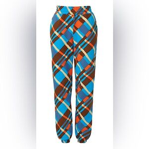 Simon Miller Classic Handwriting Cotton Joggers Blue Jay Orange Plaid Sz Medium